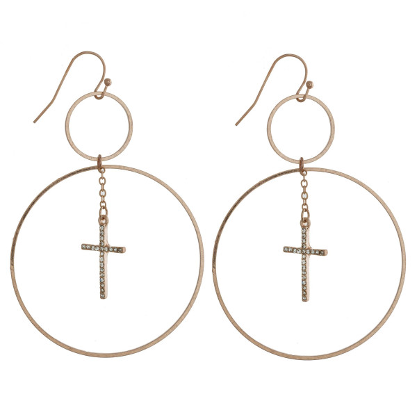 Wholesale long metal hoop earring cross charm rhinestones