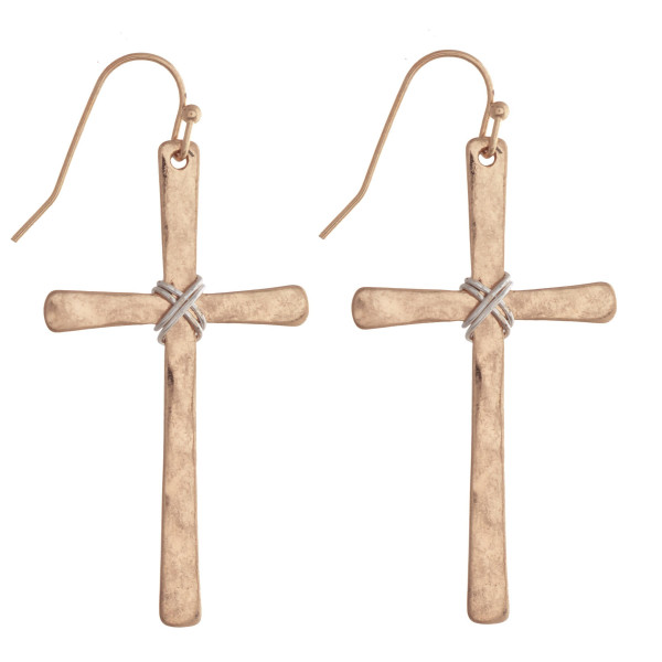 Wholesale long metal fishhook cross earrings gold detail Approximate