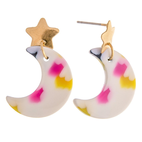 Wholesale acrylic resin moon earrings gold star stud accents