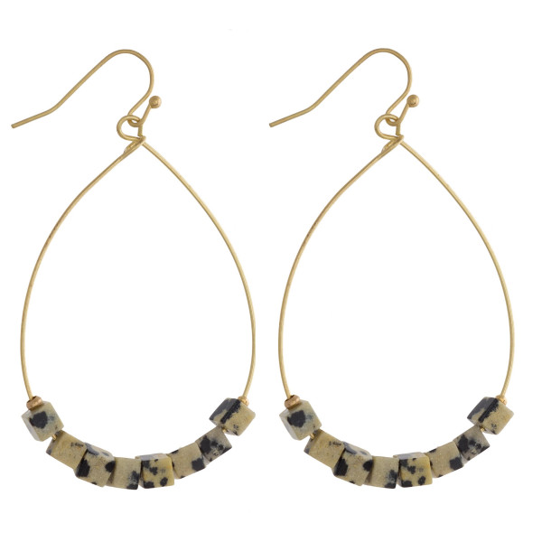 Wholesale metal teardrop earrings dalmatian natural stone beaded details