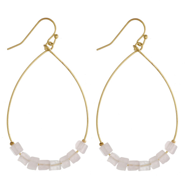 Wholesale metal teardrop earrings rose quartz natural stone beaded details