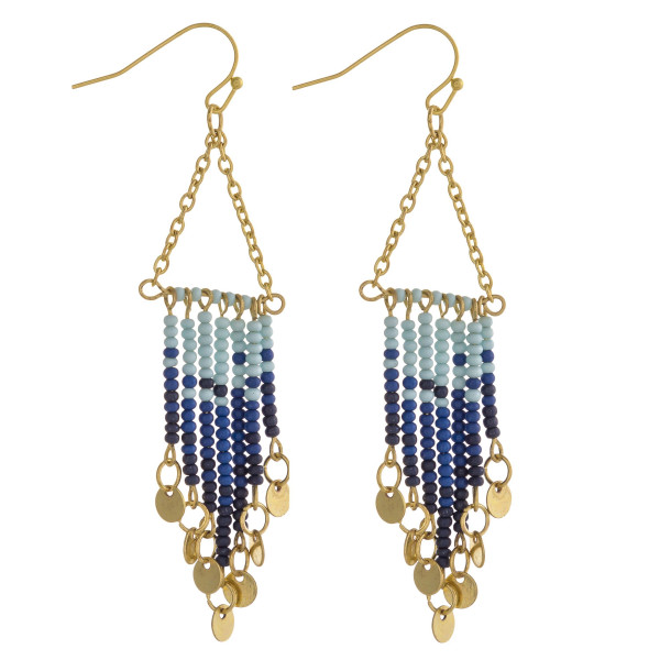 Wholesale chain link triangle earrings seed beaded tassels gold disc accents