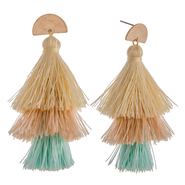 Wholesale multi colored fan tassel earrings gold half circle post long