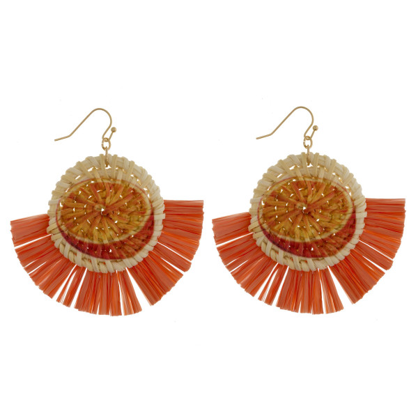 Wholesale long round straw earrings raffia tassel fruit print