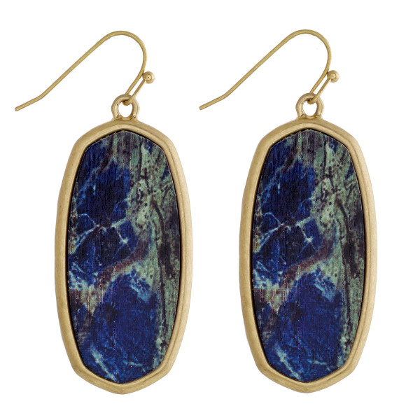 Wholesale wood oblong drop earrings natural stone inspired pattern