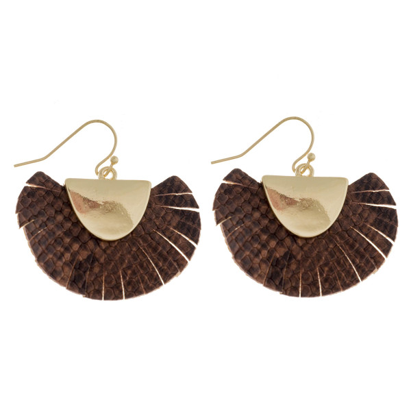 Wholesale feather inspired tassel earrings snakeskin print gold metal accent