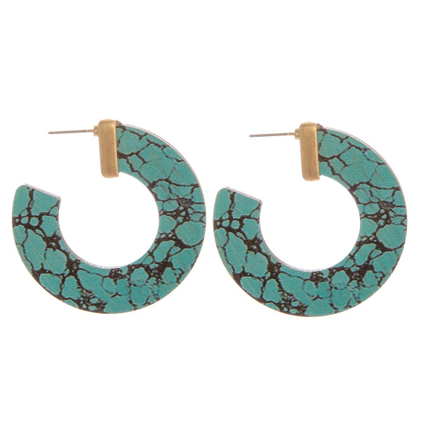 Wholesale large hoop earrings turquoise inspired wood details gold accents diame