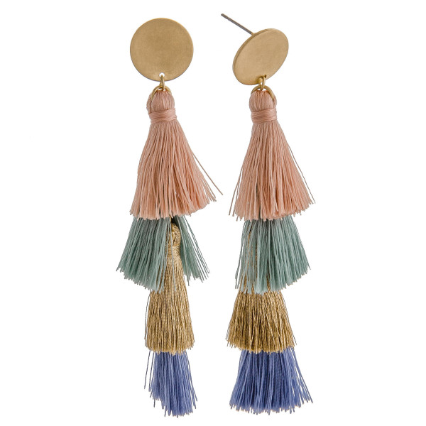 Wholesale long drop earrings fanned tassel details stud post