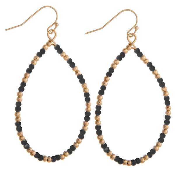 Wholesale black beaded teardrop earrings gold accents diameter