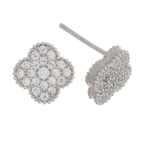 Rhinestone encased clover stud earrings. Approximately 1cm in diameter.