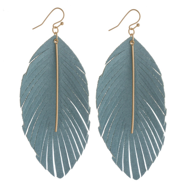 Wholesale long feather fabric inspired earrings metal bar accent