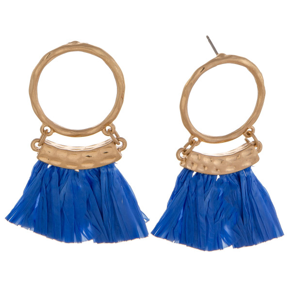 Wholesale circular drop earrings blue tassels gold accents