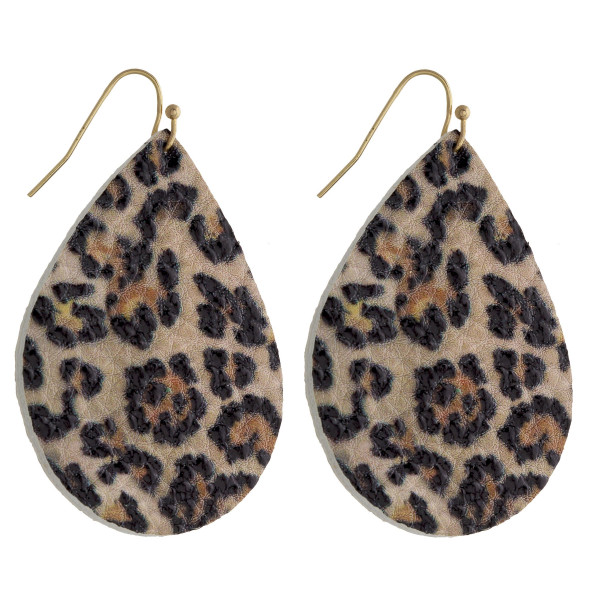 Wholesale faux leather teardrop earrings leopard print