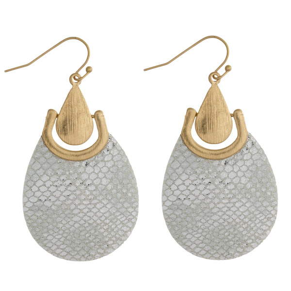 Wholesale faux leather teardrop inspired earrings metallic snakeskin details gol