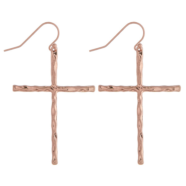 Wholesale rose gold cross earrings wavy textured