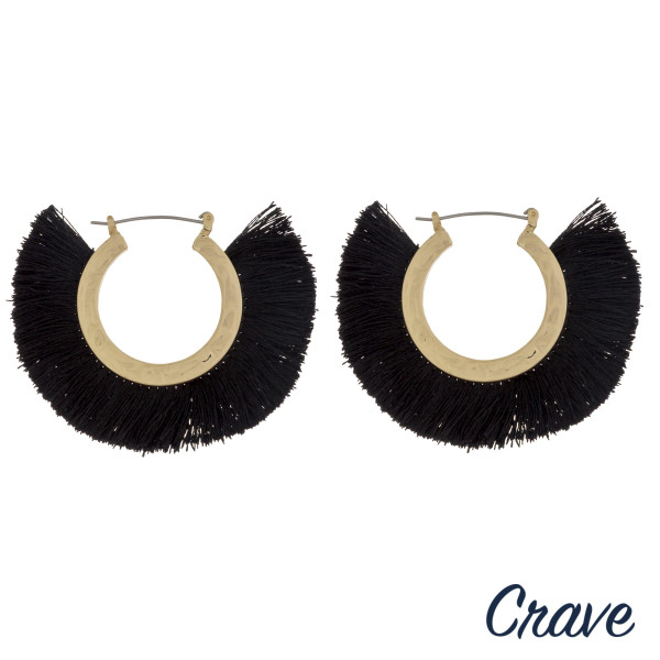 Wholesale gold metal hoop earrings black tassel detailing diameter