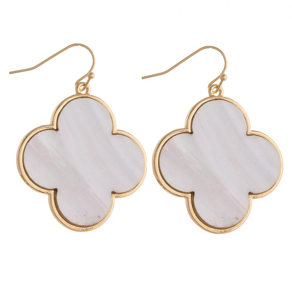 Wholesale clover inspired earrings mother pearl center detail