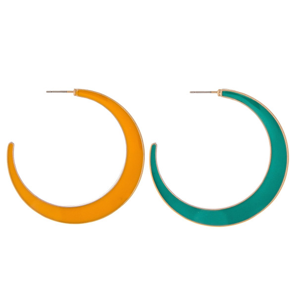 Wholesale metal hoop earrings double sided enamel details stud post diameter