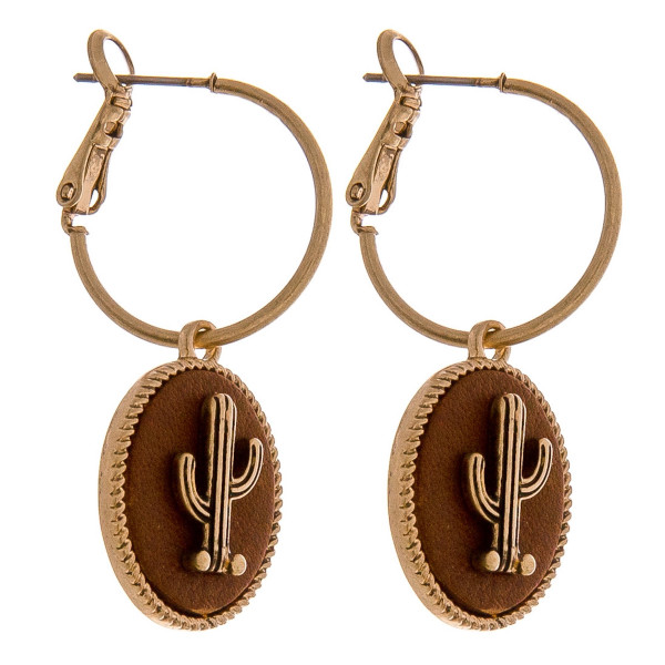 Wholesale dainty hoop earrings faux leather accent cactus detail