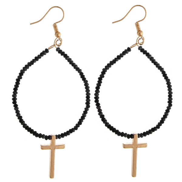 Wholesale metal drop earrings flexible wiring iridescent beaded details cross ac