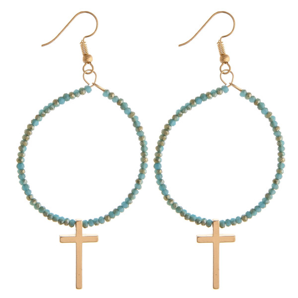 Wholesale metal drop earrings flexible wiring iridescent beaded details cross ac
