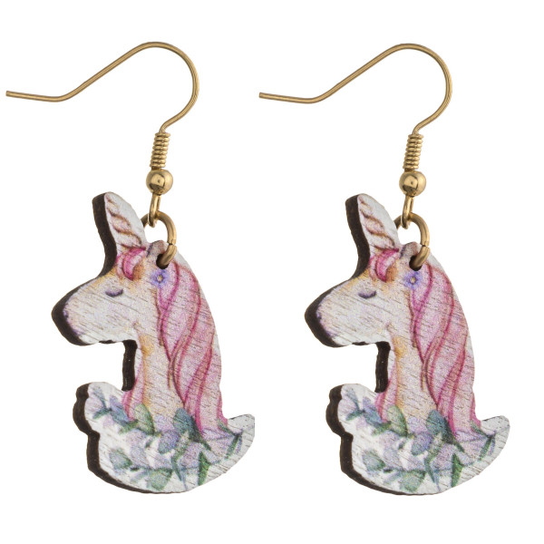 Wholesale wood inspired unicorn earrings