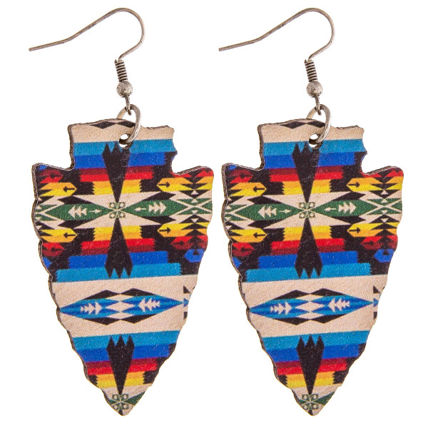 Wholesale wood inspired arrowhead earrings western print pattern details