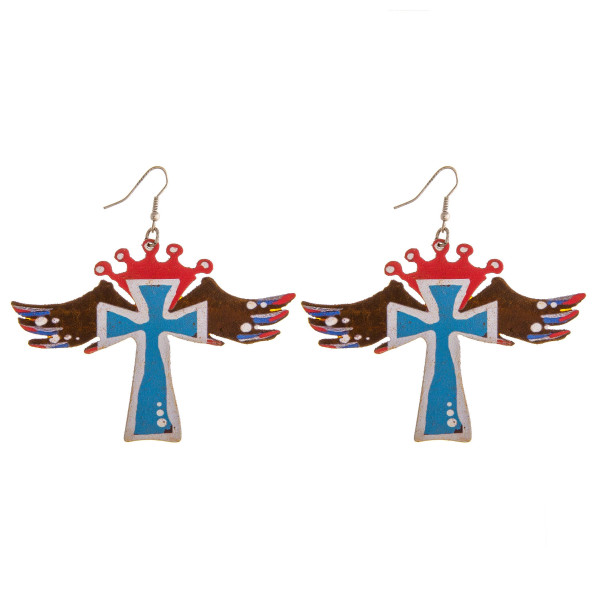 Wholesale metal cross earrings wings crown details