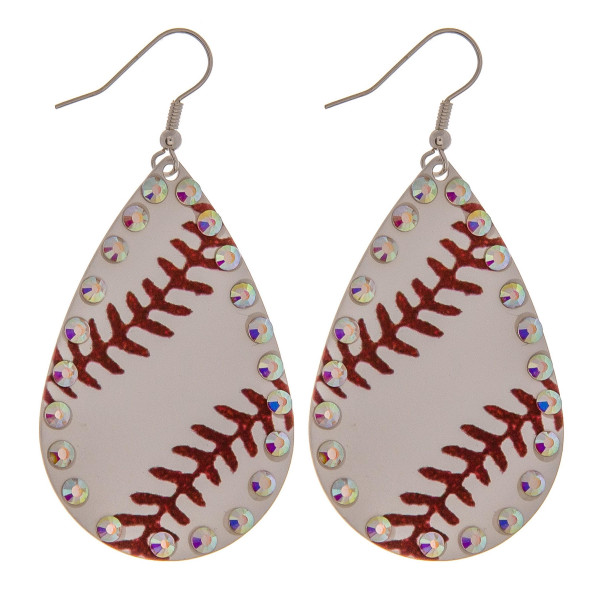 Wholesale metal baseball drop earrings rhinestone accents