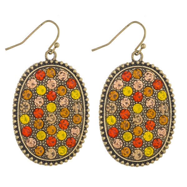 Wholesale metal plated oval earrings multicolor rhinestone accents