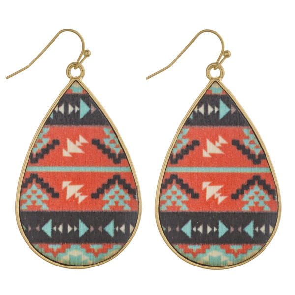 Wholesale metal teardrop earrings wood inspired tribal details