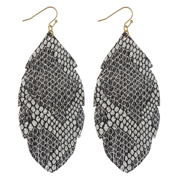 Wholesale metallic faux leather snakeskin feather earrings