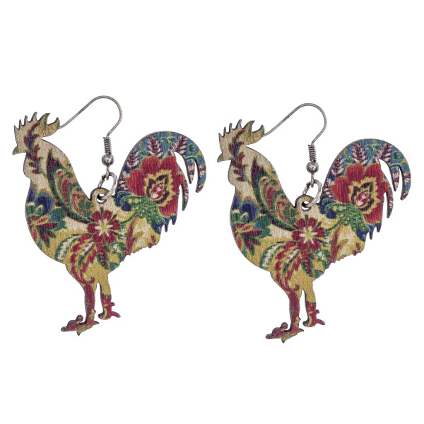 Wholesale floral paisley rooster laster cut wood earrings