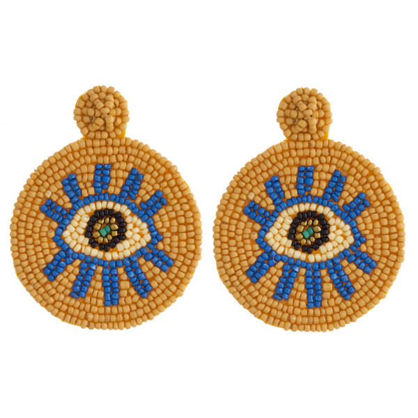Wholesale seed beaded felt disc evil eye earrings