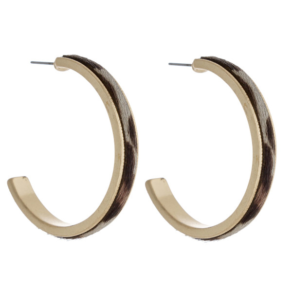 Wholesale fur faux leather leopard print metal encased open hoop earrings diamet