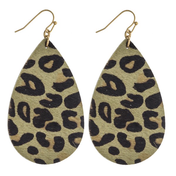 Leopard print cowhide teardrop earrings. 

- Approximately 2.5" in length