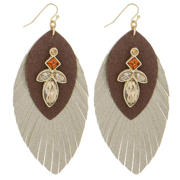 Wholesale faux leather rhinestone feather earrings