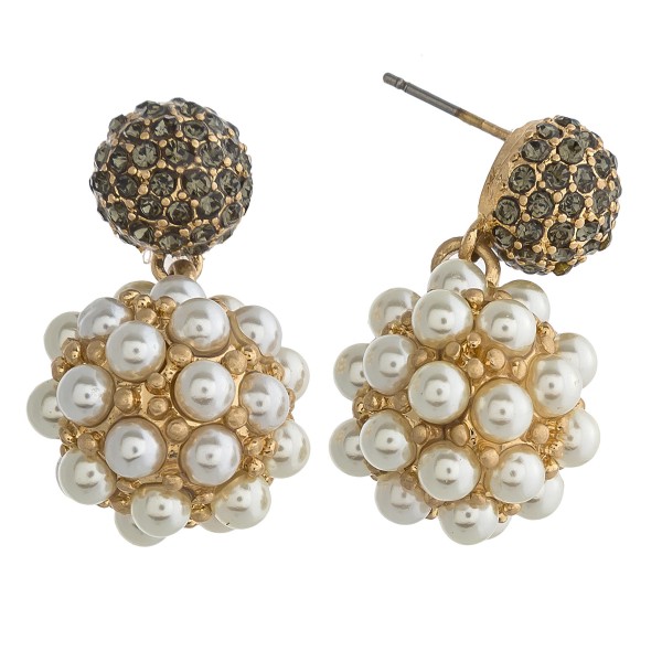 Wholesale rhinestone studded pearl beaded ball drop earrings