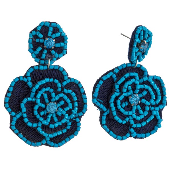 Wholesale seed beaded felt flower blossom drop earrings