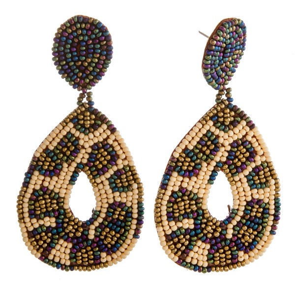 Wholesale seed beaded leopard print felt teardrop earrings