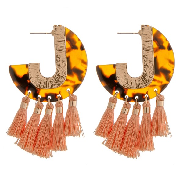 Wholesale resin tortoise shell J hoop tassel earrings