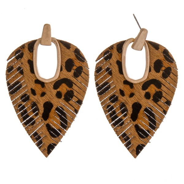 Faux leather cowhide leopard print hinge cut out earrings.

- Approximately 2.75" in length