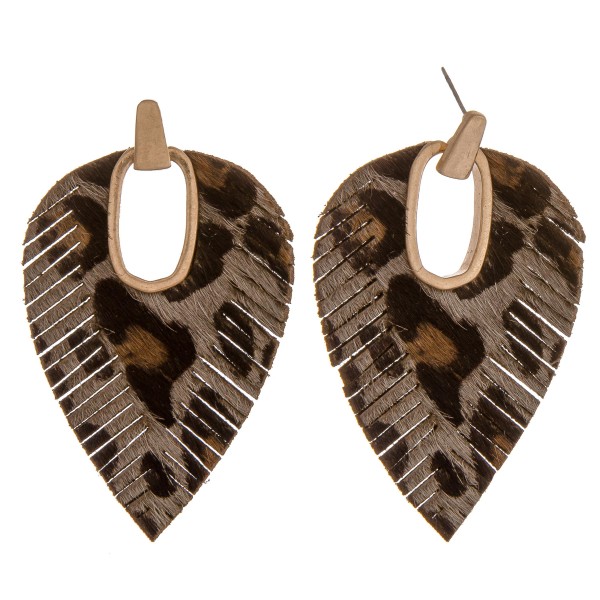 Faux leather cowhide leopard print hinge cut out earrings.

- Approximately 2.75" in length