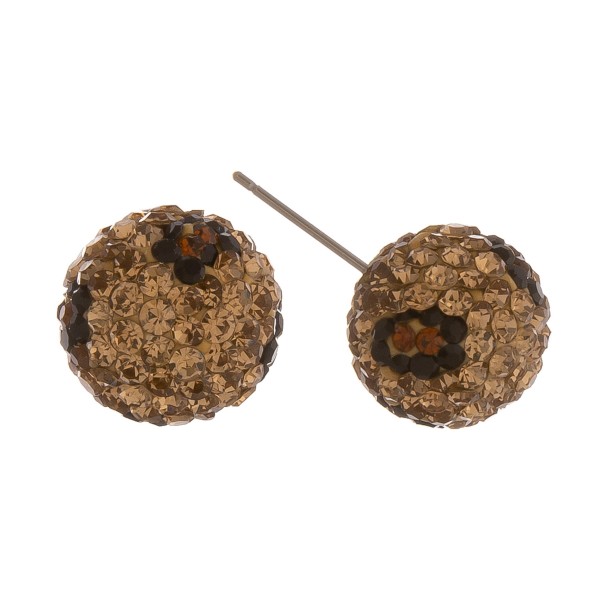 Leopard print rhinestone stud earrings.

- Approximately 12mm in diameter