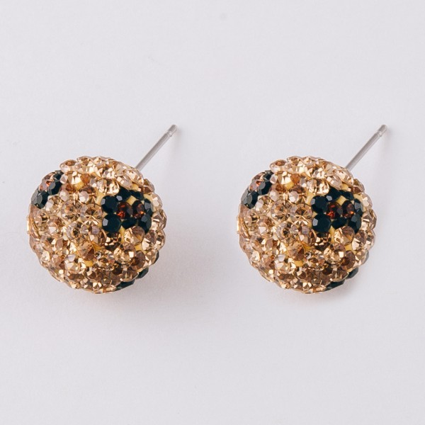 Leopard print rhinestone stud earrings.

- Approximately 12mm in diameter
