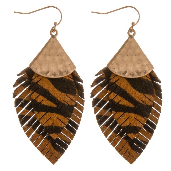 Wholesale doubled genuine leather animal print feather earrings