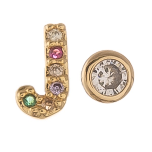 Wholesale dainty k Gold dip plated cubic zirconia initial J mix match stud earri
