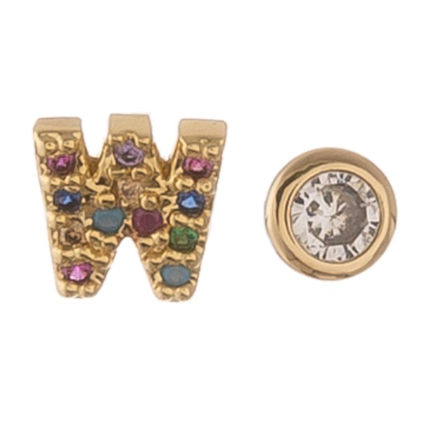 Dainty 16k Gold dip plated cubic zirconia initial W mix match stud earrings.

- Approximately 5mm 