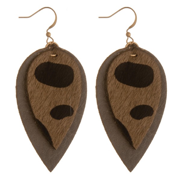 Wholesale cowhide genuine leather layered cheetah print earrings