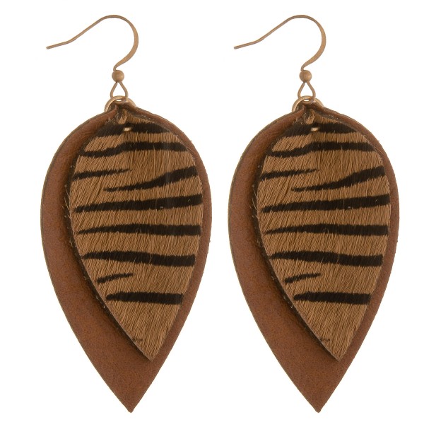 Wholesale cowhide genuine leather layered zebra print earrings